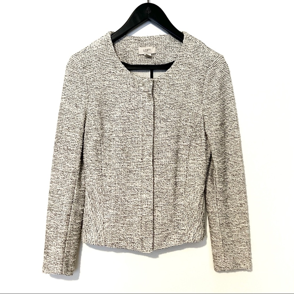 Beige Gray Cream Tweed Chic Blazer Jacket